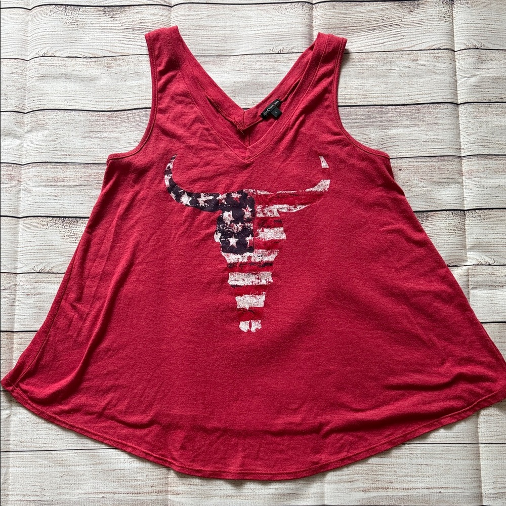 Red Sleeveless Top with Bull Graphic
